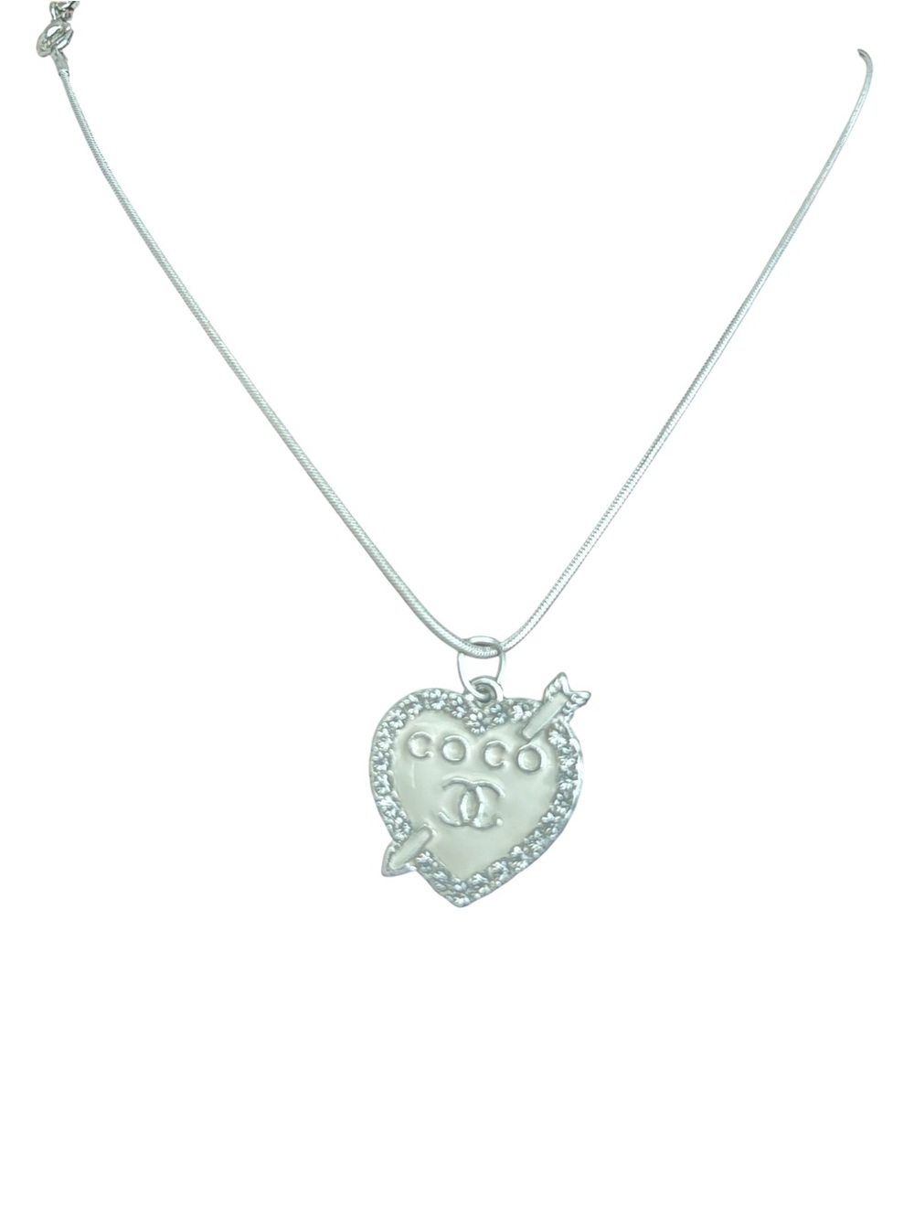 Silver Heart Arrow Pendant Necklace - Women Jewelry - Picture 9 of 10